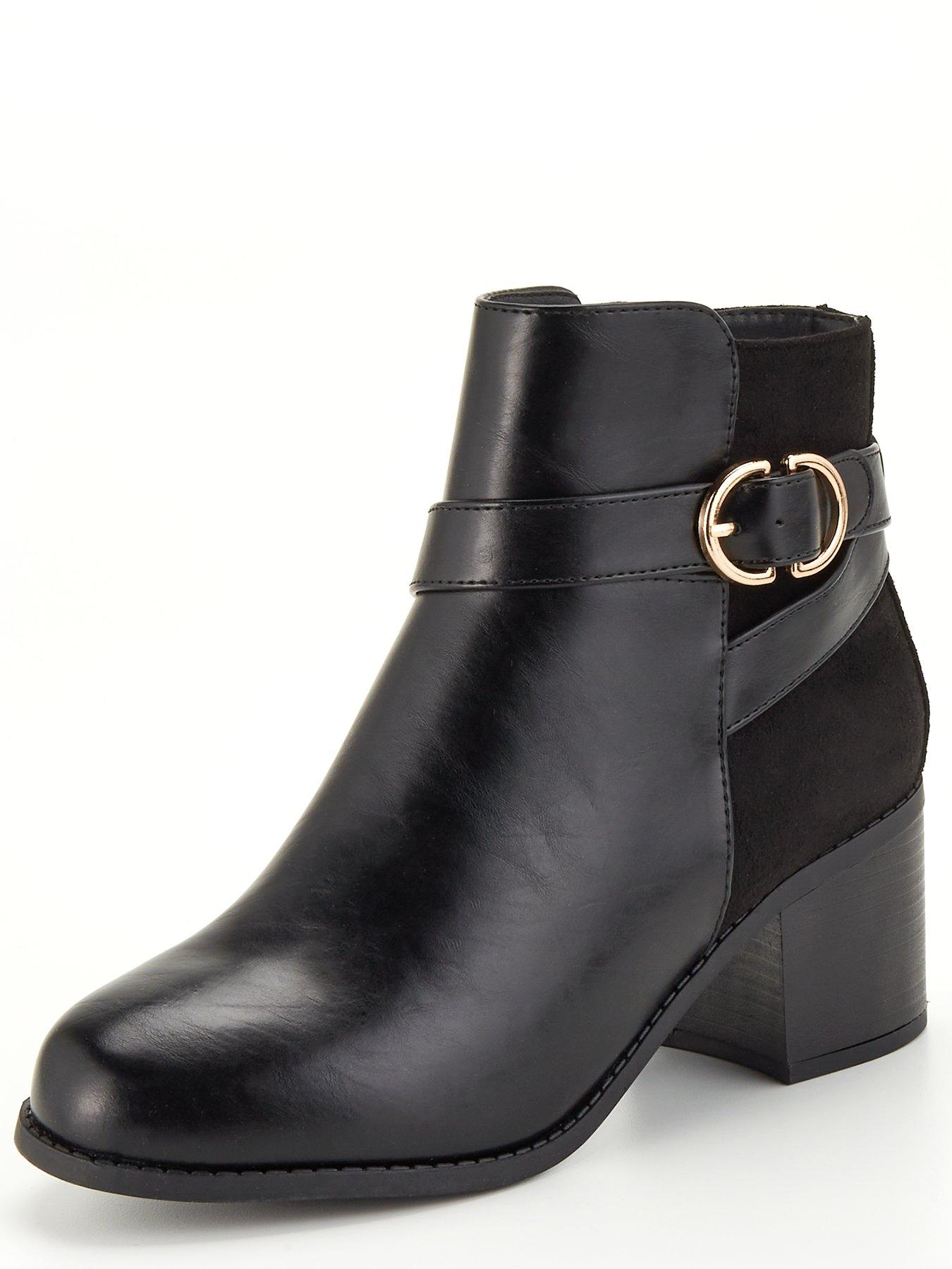 Everyday Extra Wide Fit Block Heel Buckle Ankle Boot - Black ...