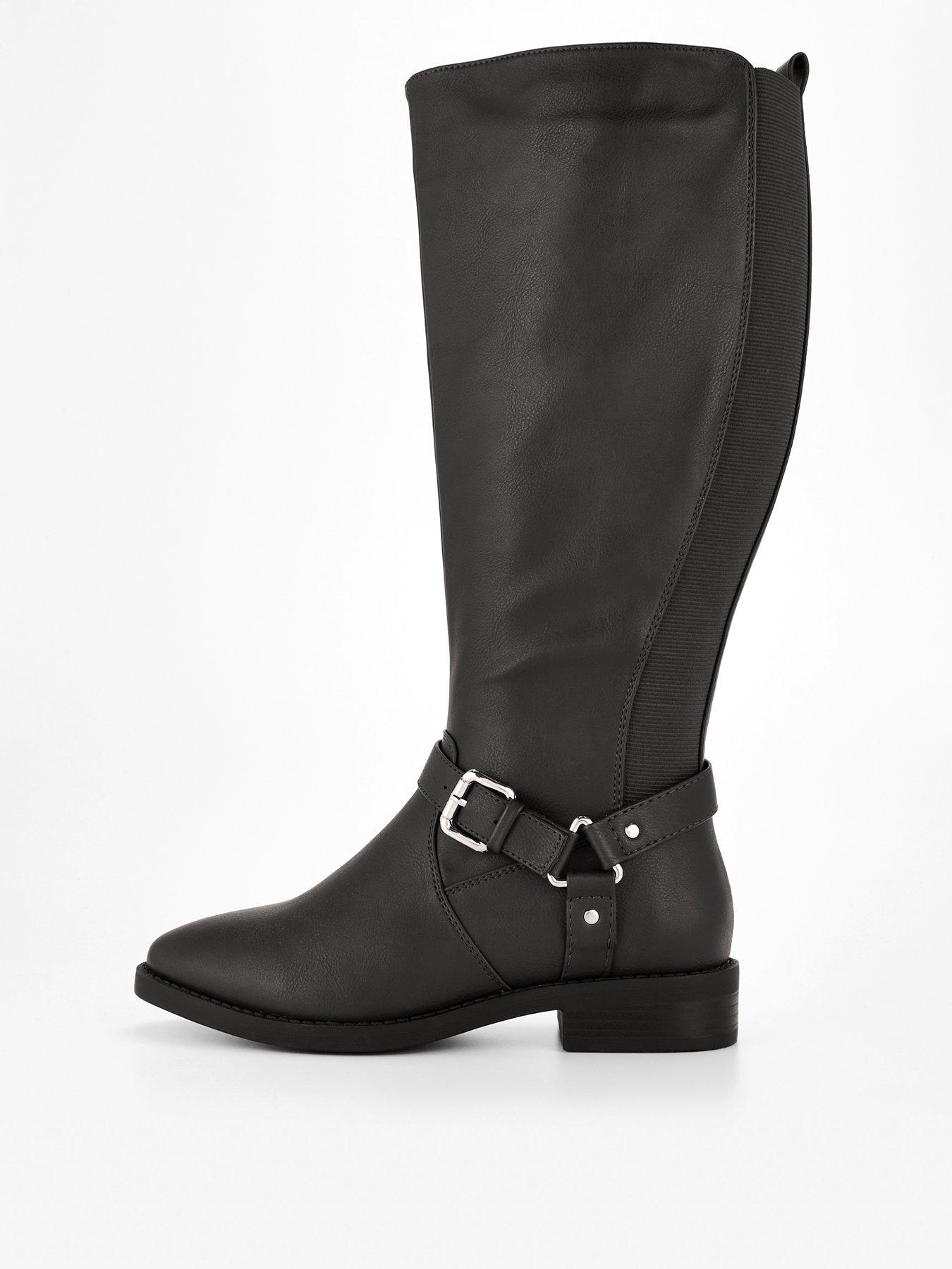 Everyday Extra Wide Fit Knee High Boot With Elastic Panel - Black