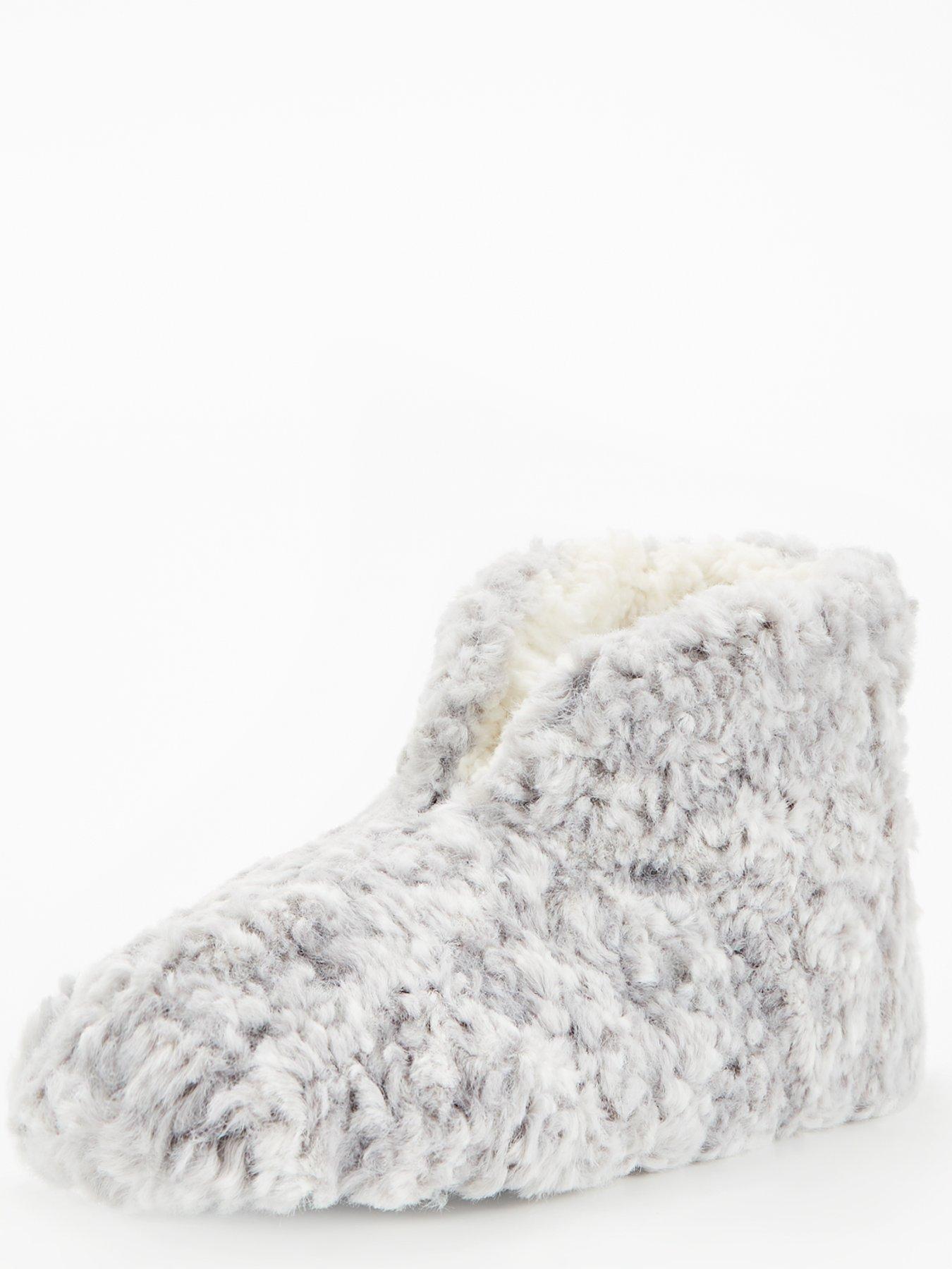 Boo fluffy stripe slipper outlet in grey faux fur