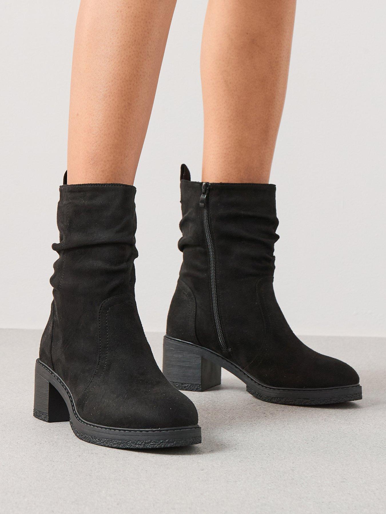 undefined Extra Wide Slouch Calf Boot With Bock Heel - Black