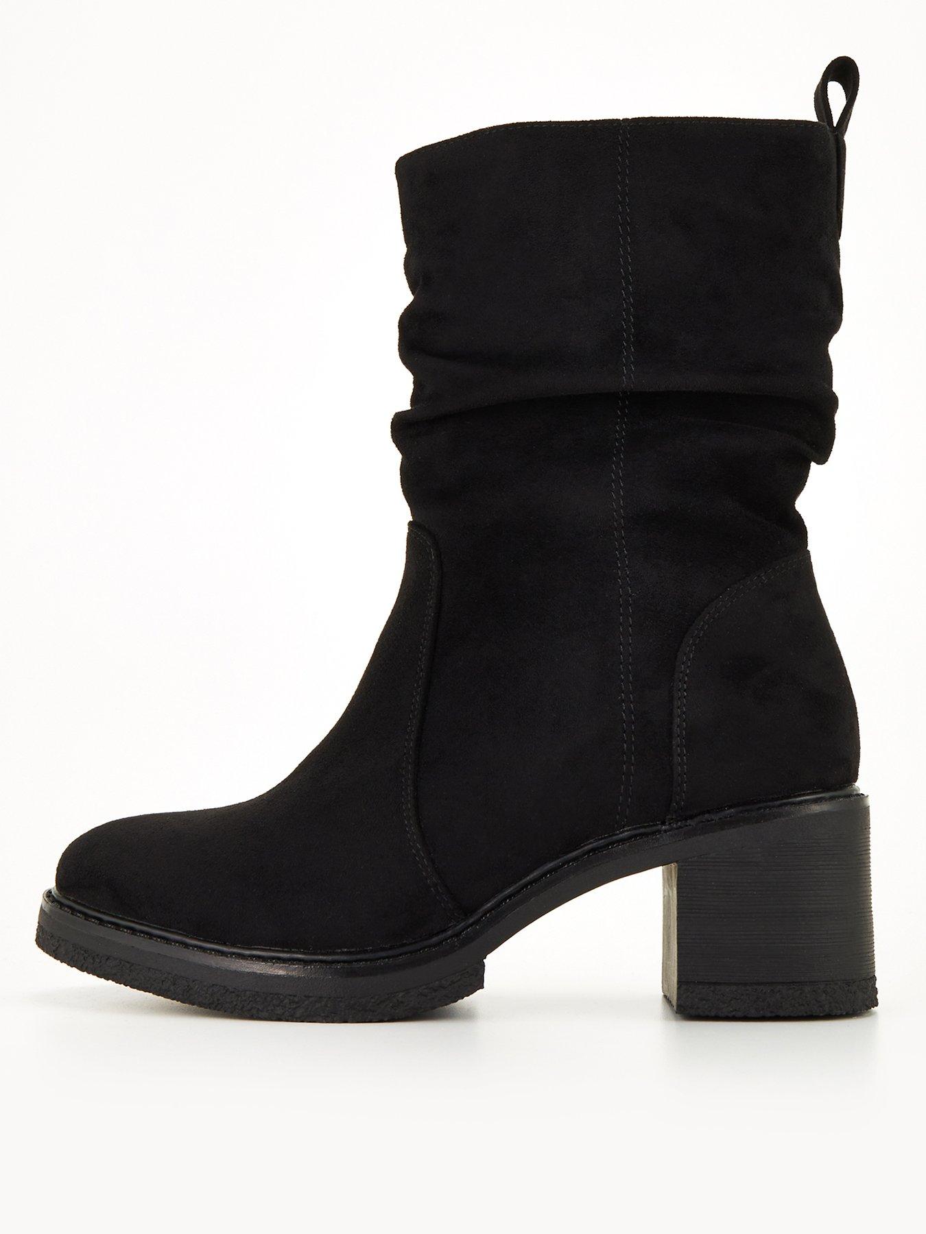 undefined Extra Wide Slouch Calf Boot With Bock Heel - Black