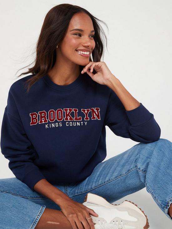 front image of everyday-brooklyn-longline-slogan-sweatshirt