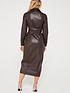  image of v-by-very-long-sleeve-pu-wrap-over-belted-midi-dress-brown