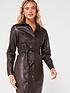  image of v-by-very-long-sleeve-pu-wrap-over-belted-midi-dress-brown