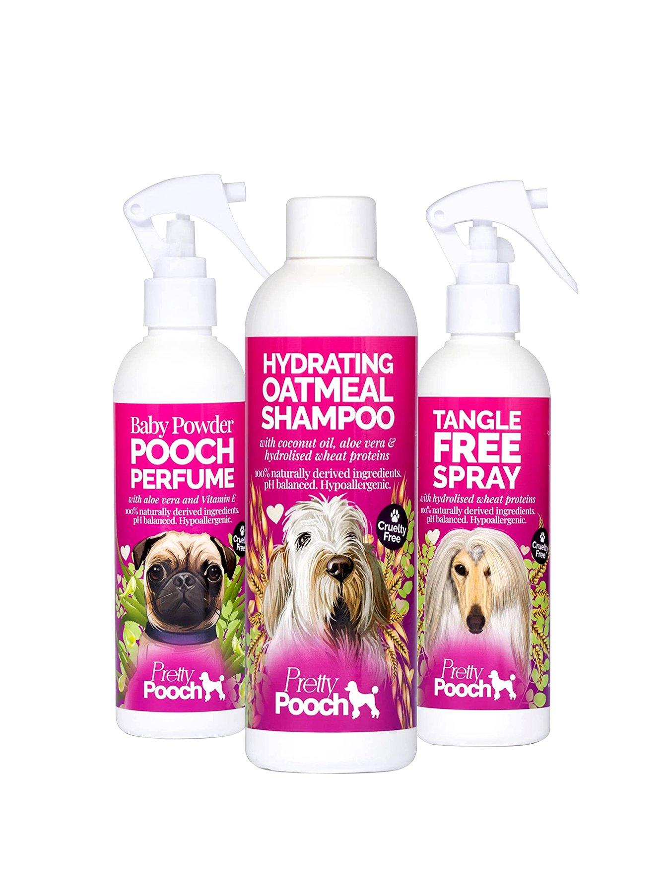 pretty-pooch-fluffy-amp-fabulous-grooming-kit-set-250ml-hydrating-oatmeal-shampoo-250ml-baby-powder-perfume-amp-250ml-detangling-spray-for-all-dog-breeds