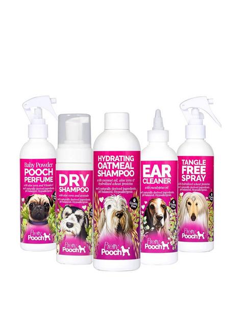 pretty-pooch-the-ultimate-grooming-kit-set-250ml-of-oatmeal-shampoo-dry-shampoo-ear-cleaner-dog-perfume-amp-detangling-spray-for-all-dog-breeds
