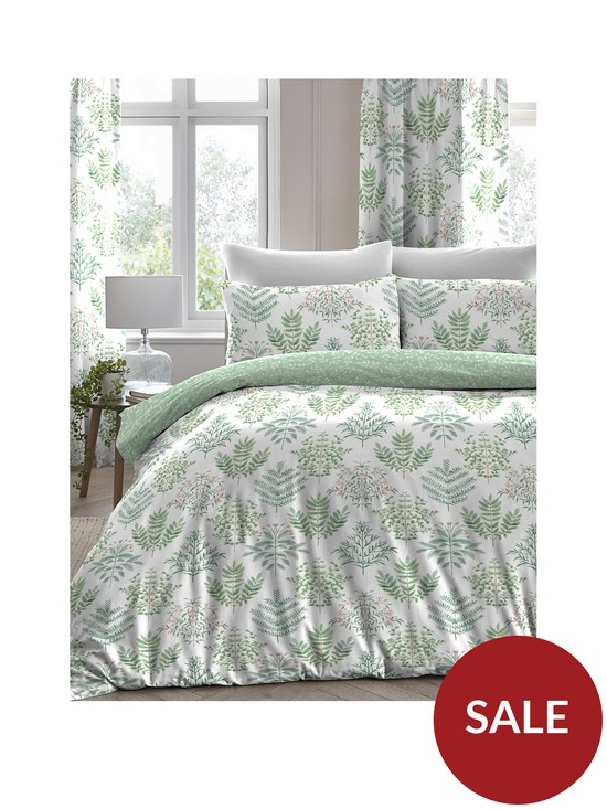 front image of dreams-drapes-emily-duvet-cover-set-green