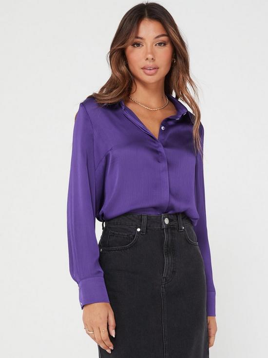 front image of v-by-very-long-sleeve-satin-shirt-purple