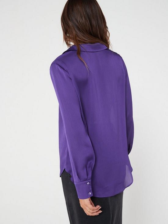 stillFront image of v-by-very-long-sleeve-satin-shirt-purple