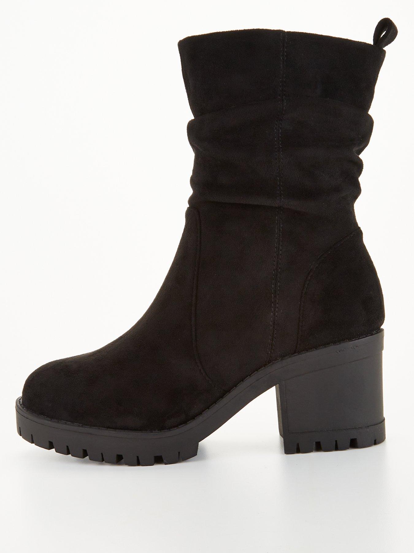 undefined Block Heel Slouch Calf Boot - Black