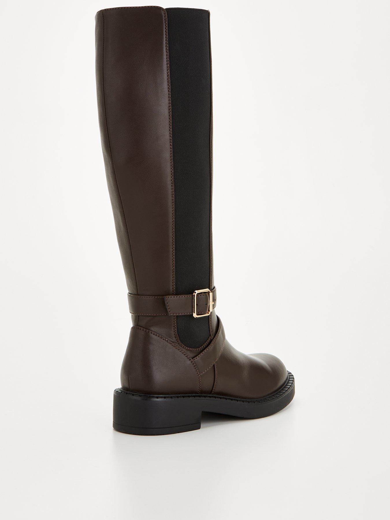 Everyday Elastic Panel Buckle Knee Boot Brown littlewoods