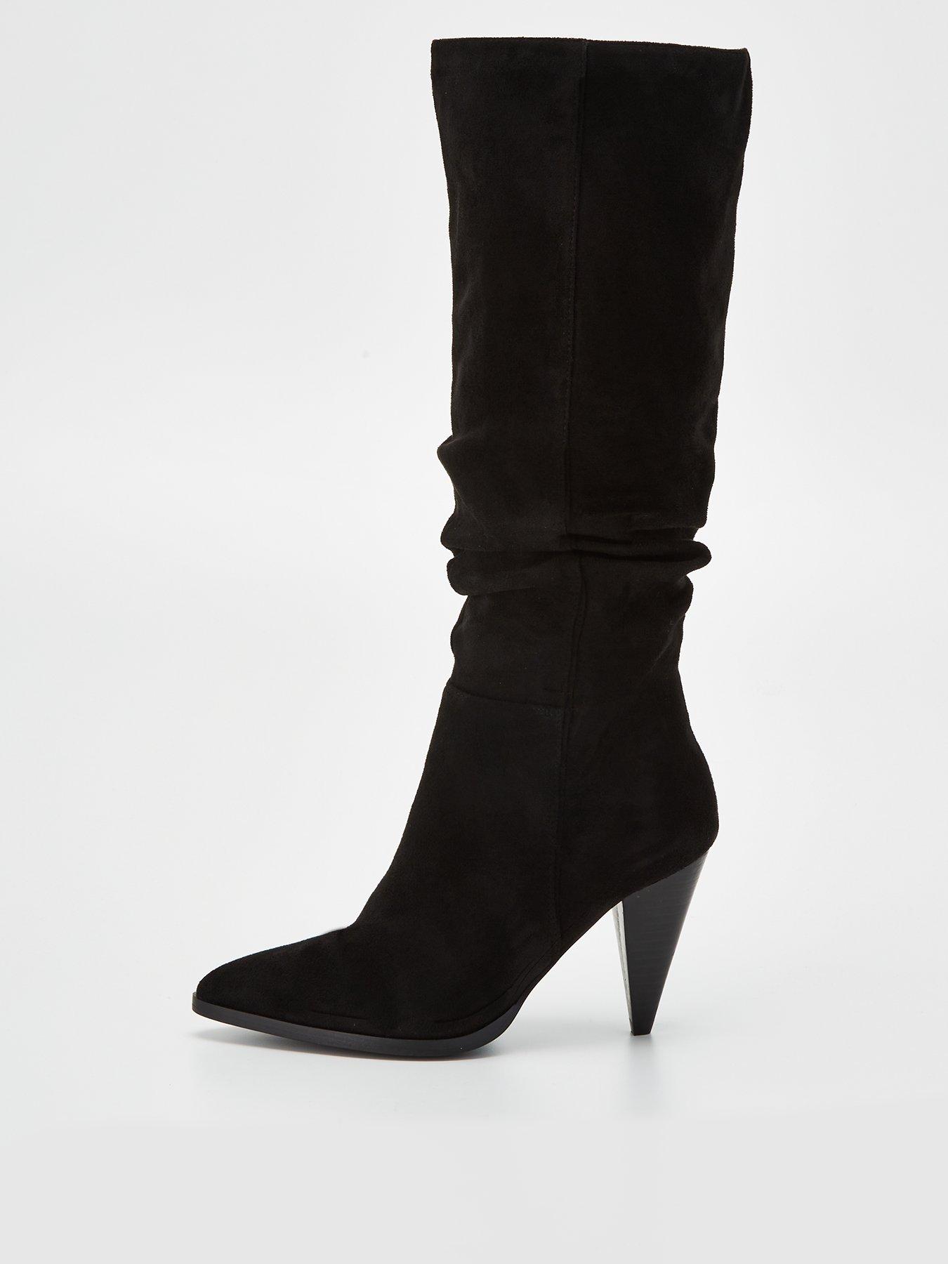 Cone Heel Slouch Knee Boot Black