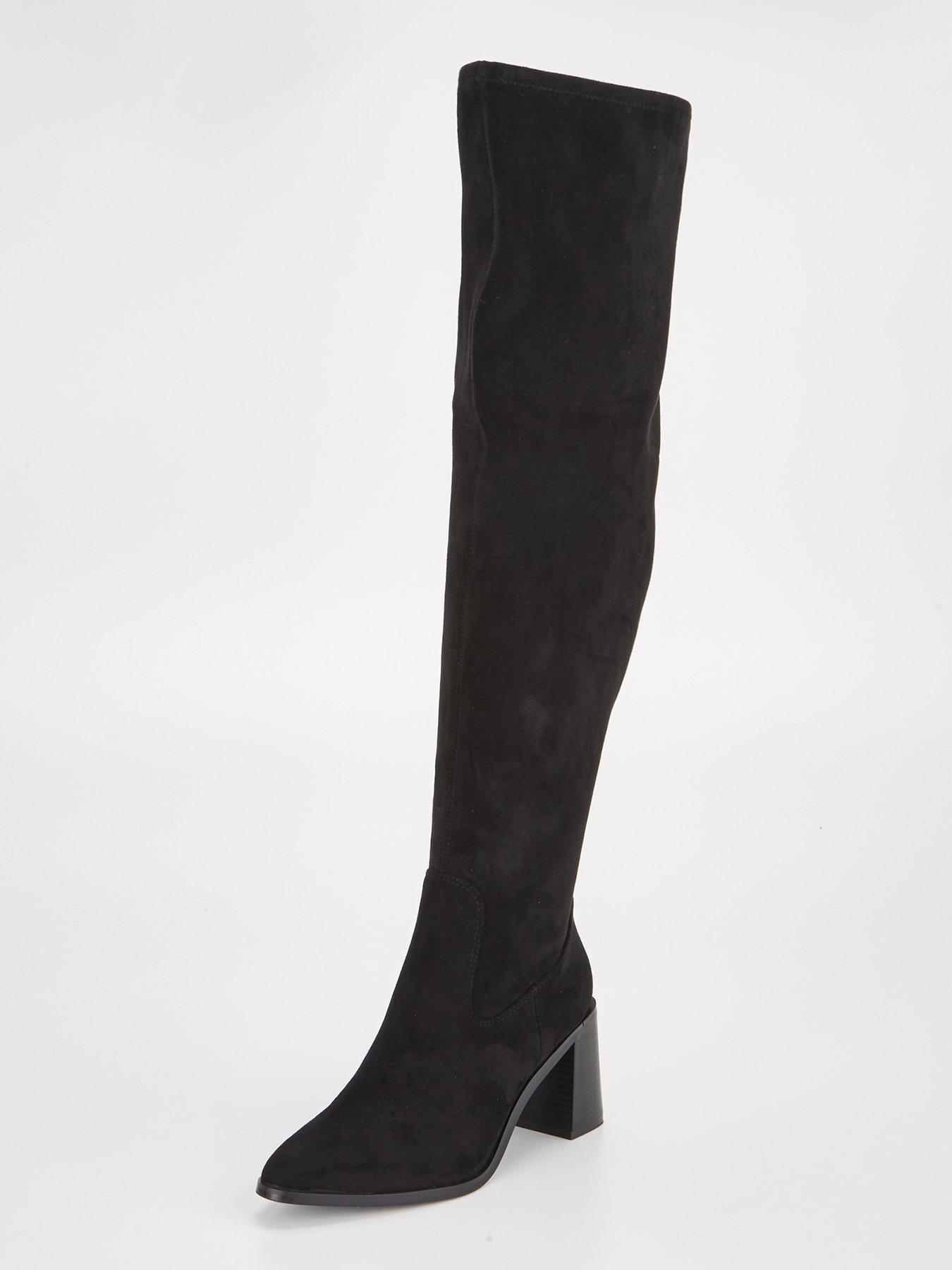 V by Very Wide Fit Block Heel Stretch Over The Knee Boot Black
