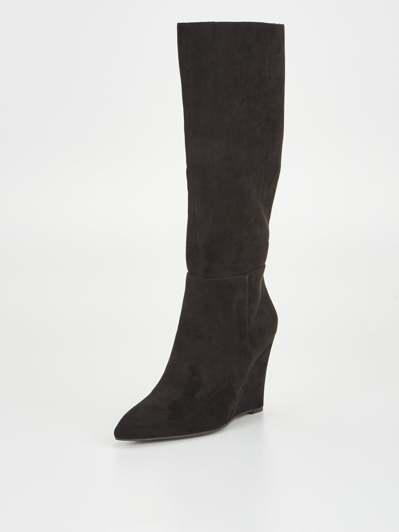 Suede wedge knee hot sale high boots