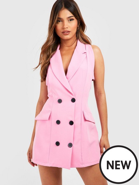 boohoo-contrast-button-tailored-blazer-dress-candy-pink