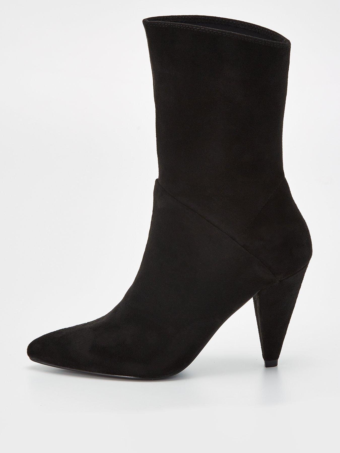 Cone Heel Suedette Calf Boot Black