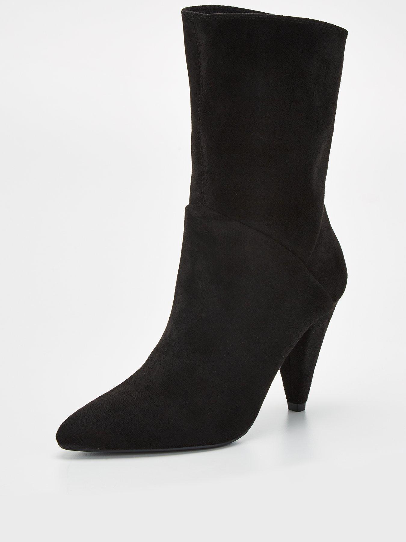 Cone Heel Suedette Calf Boot Black