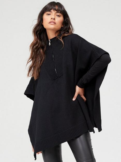 everyday-zip-up-knitted-poncho-black