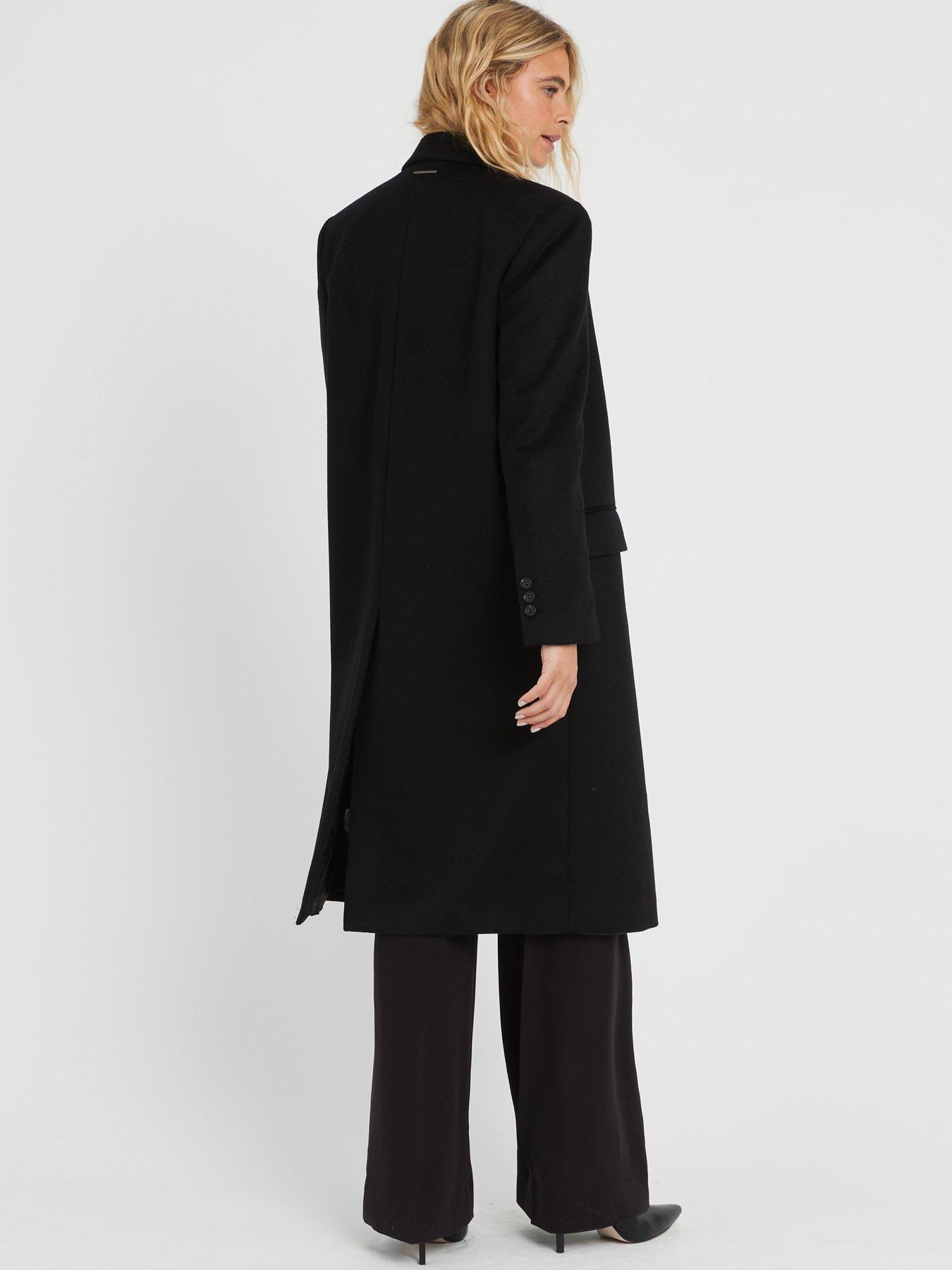 Calvin Klein Melton Wool Double Breasted Coat Black