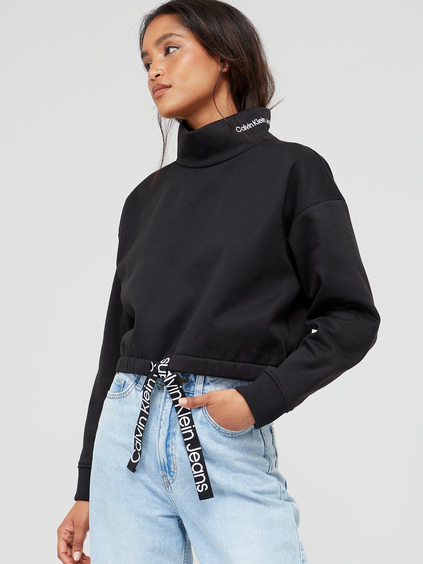 Calvin Klein Jeans Waist Drawcord Roll Neck Sweatshirt - Black