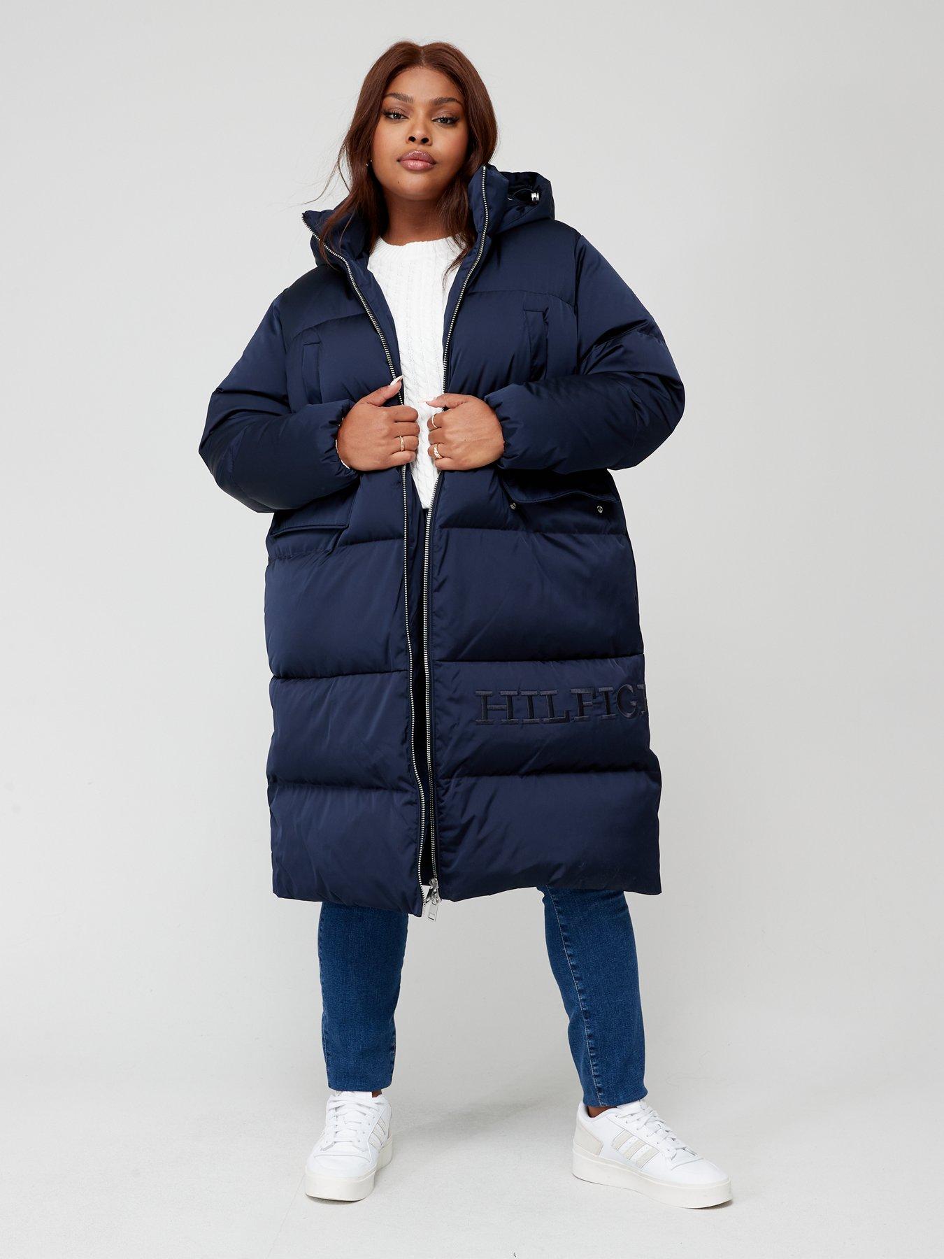 Long blue padded coat best sale