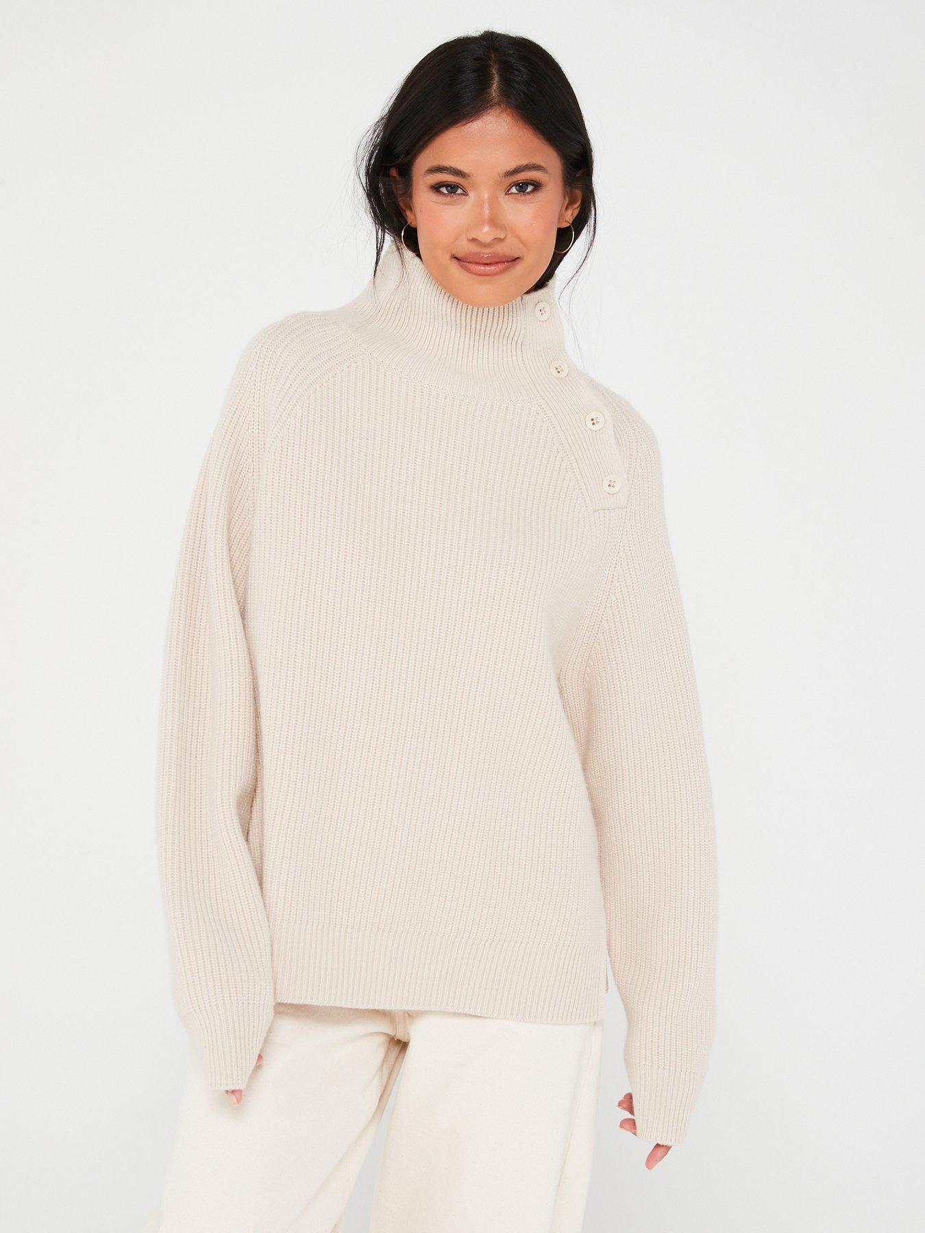 Wool Button Shoulder Jumper Beige