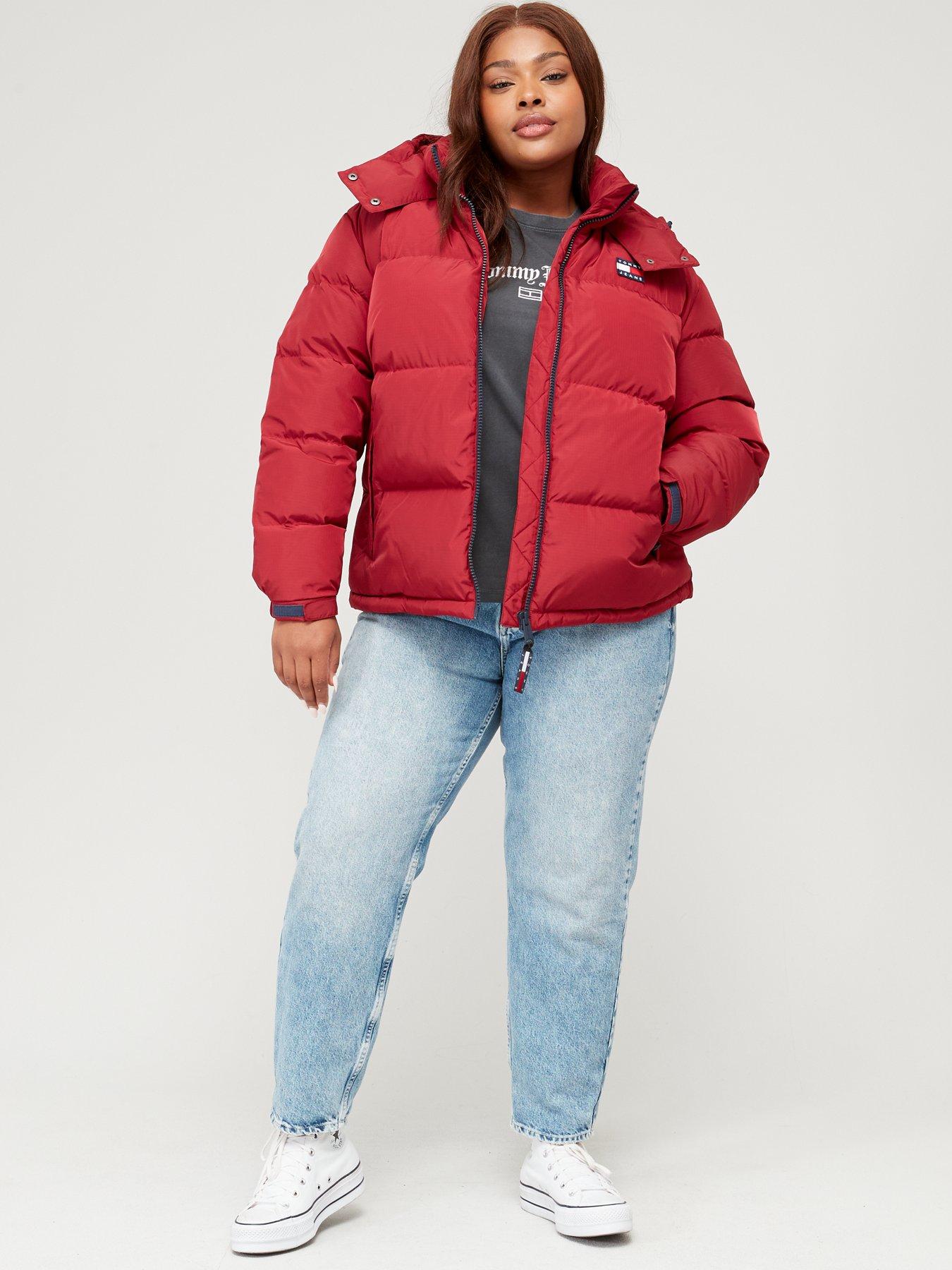 Red quilted sale puffer jacket