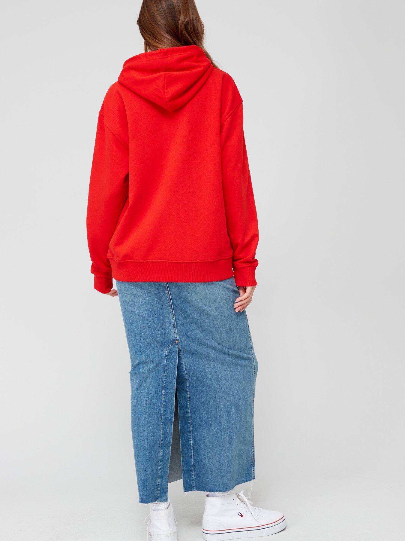 Tommy Jeans Essential Logo Hoodie Red littlewoods