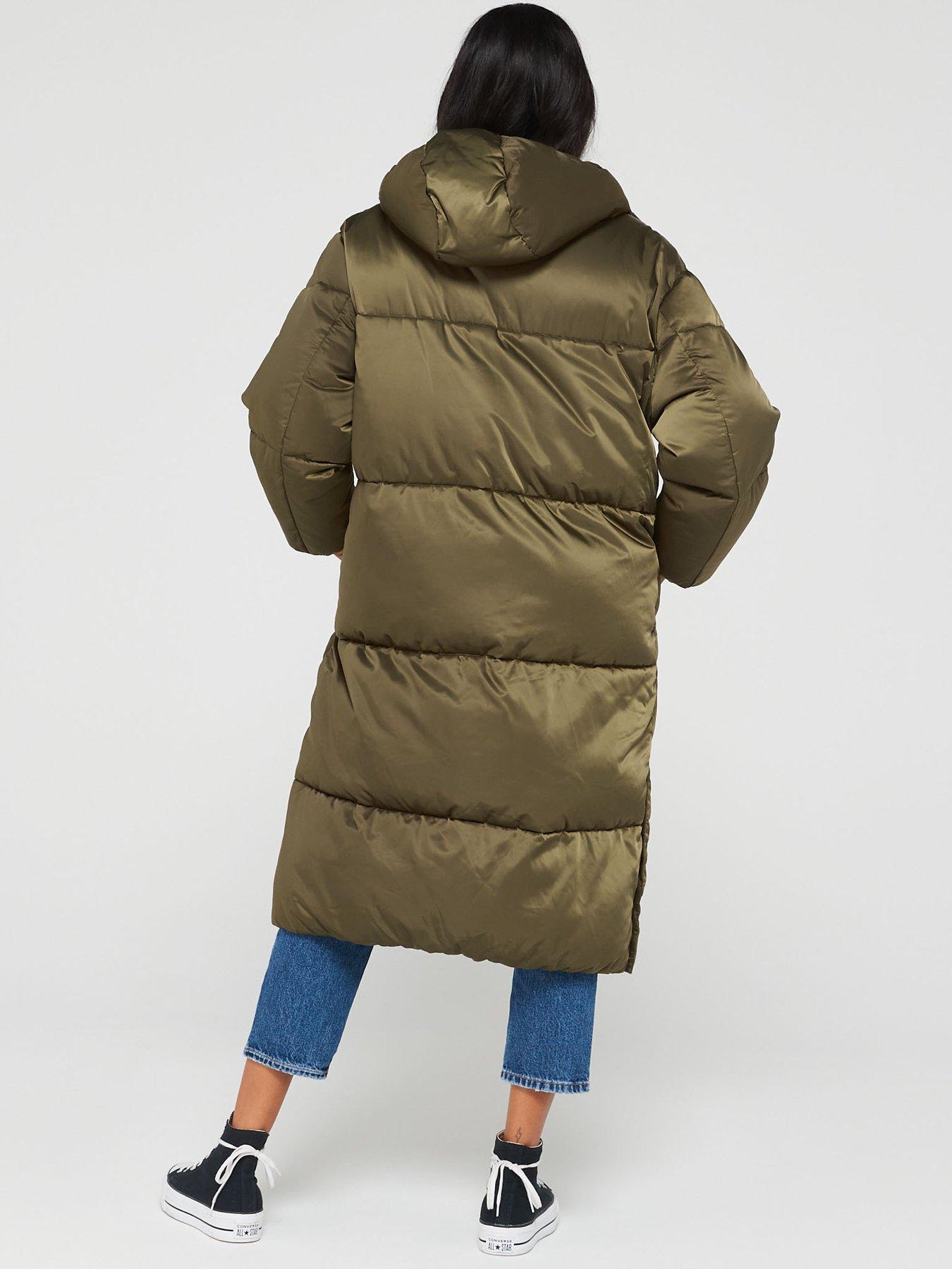 Longline Satin Quilted Jacket Green