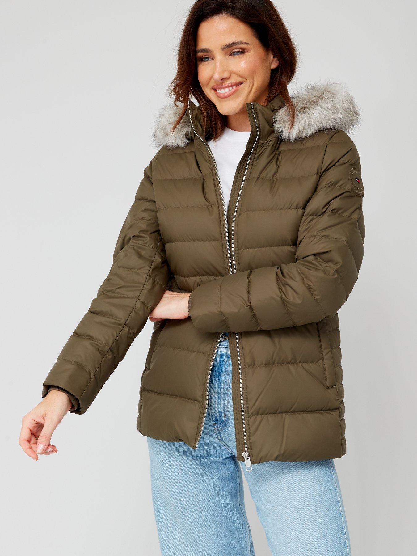 Tommy Hilfiger Tyra Down Faux Fur Hooded Jacket Green littlewoods