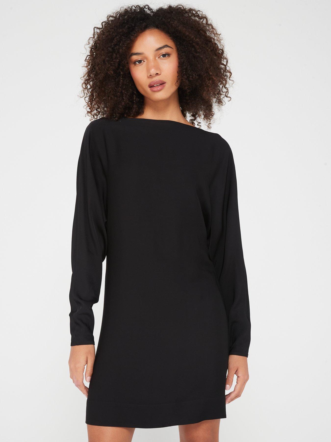 Shine Viscose Dolman Cut Out Back Shift Dress Black