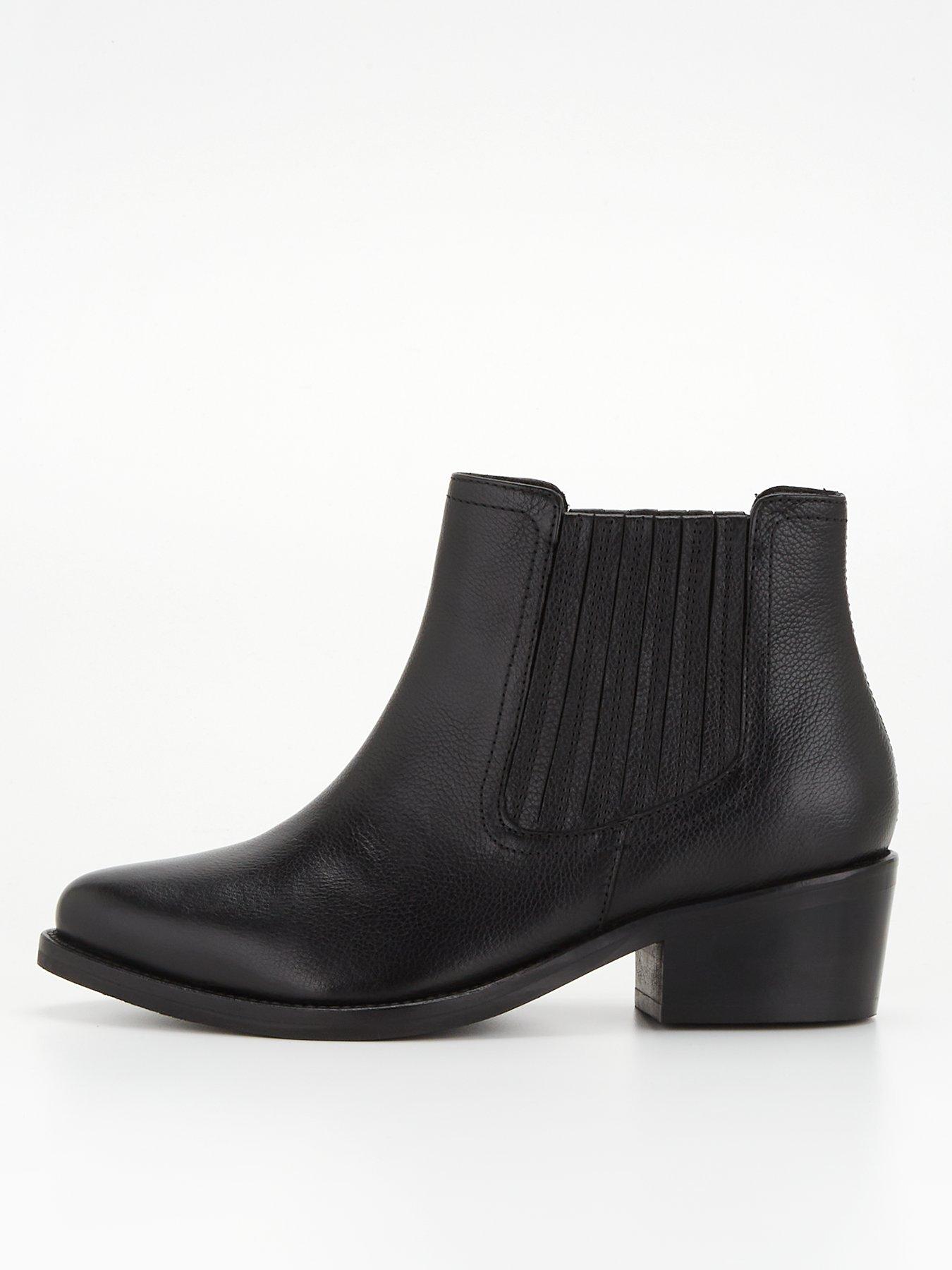 undefined Wide Fit Leather Low Heel Ankle Boot - Black