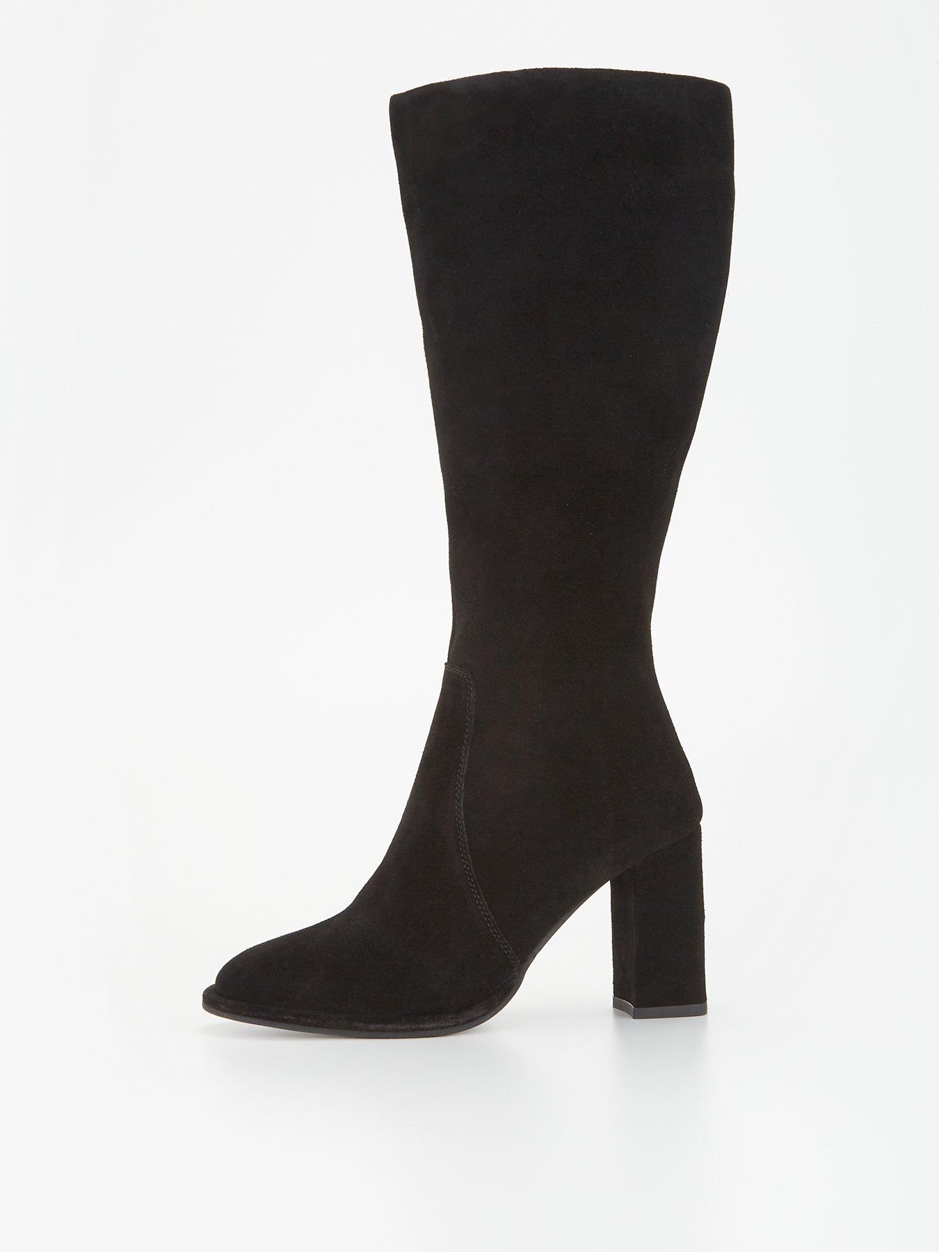 Fig Basil Real Suede Block Heel Knee Boot Black littlewoods