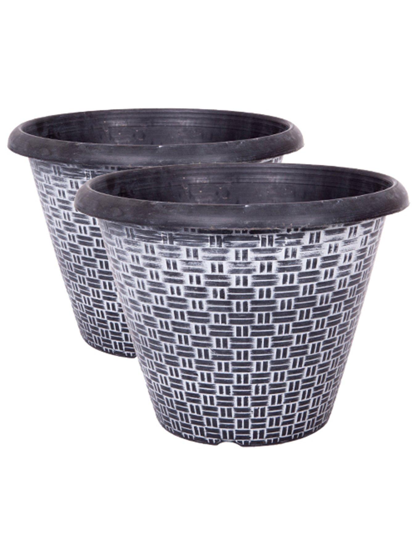 You Garden 2 Wicker Pattern Black  &  Silver Planters (30cm Diameter)