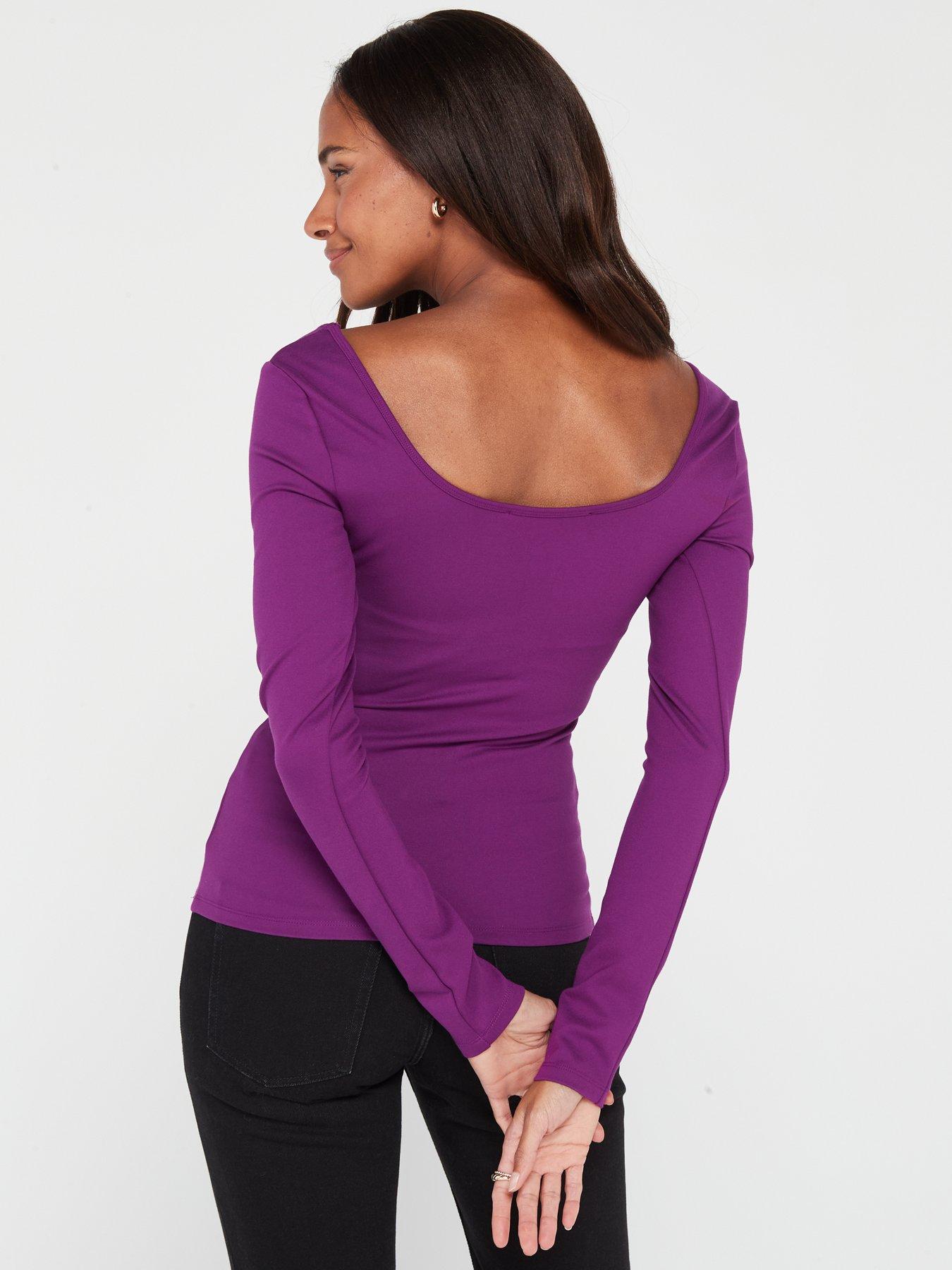 V by Very Long Sleeve Crew Neck Bodysuit - Purple