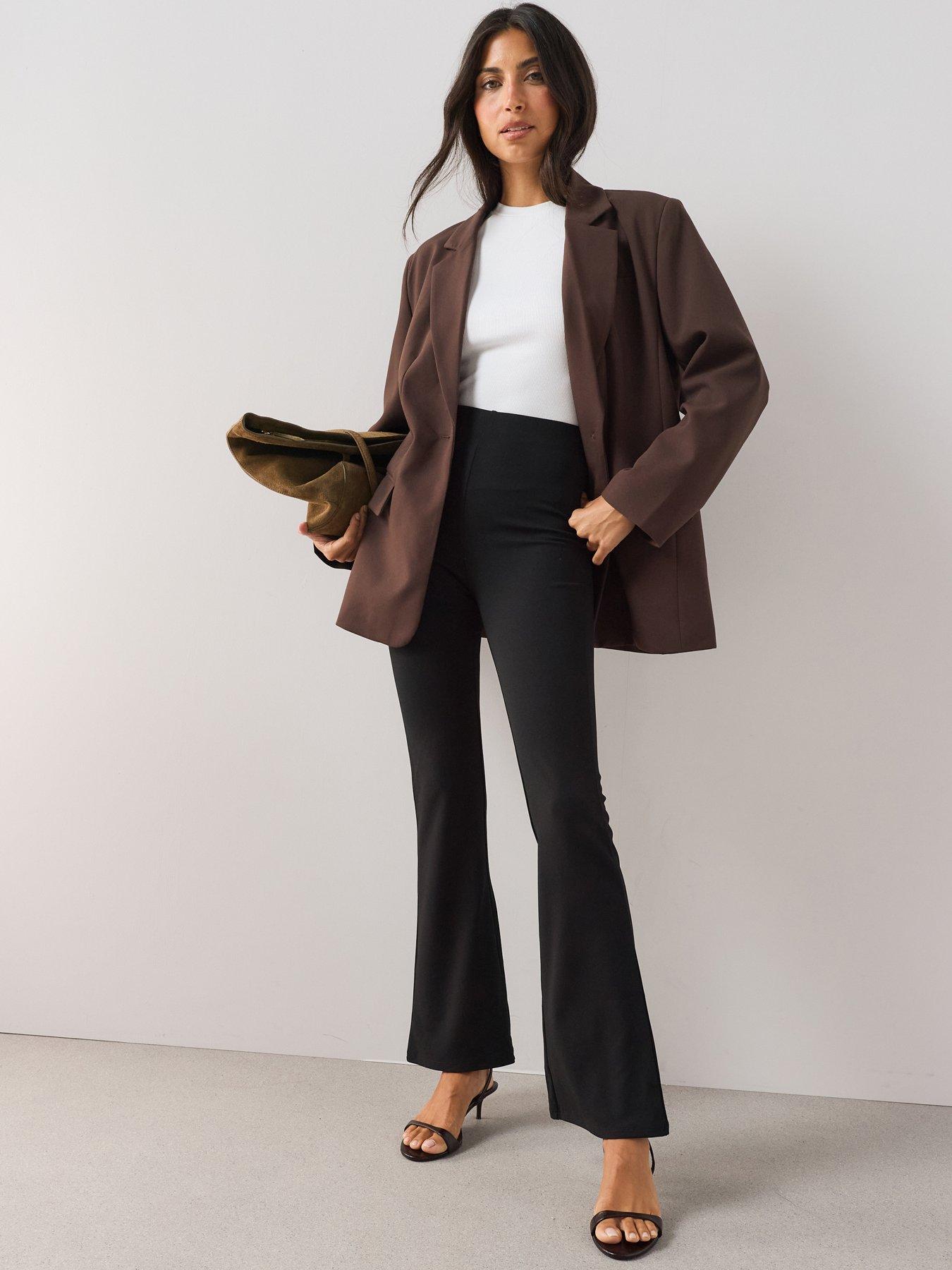 Image 1 of 7 of The Very Collection Womens High Waisted Kick Flare Jersey Trousers - Black