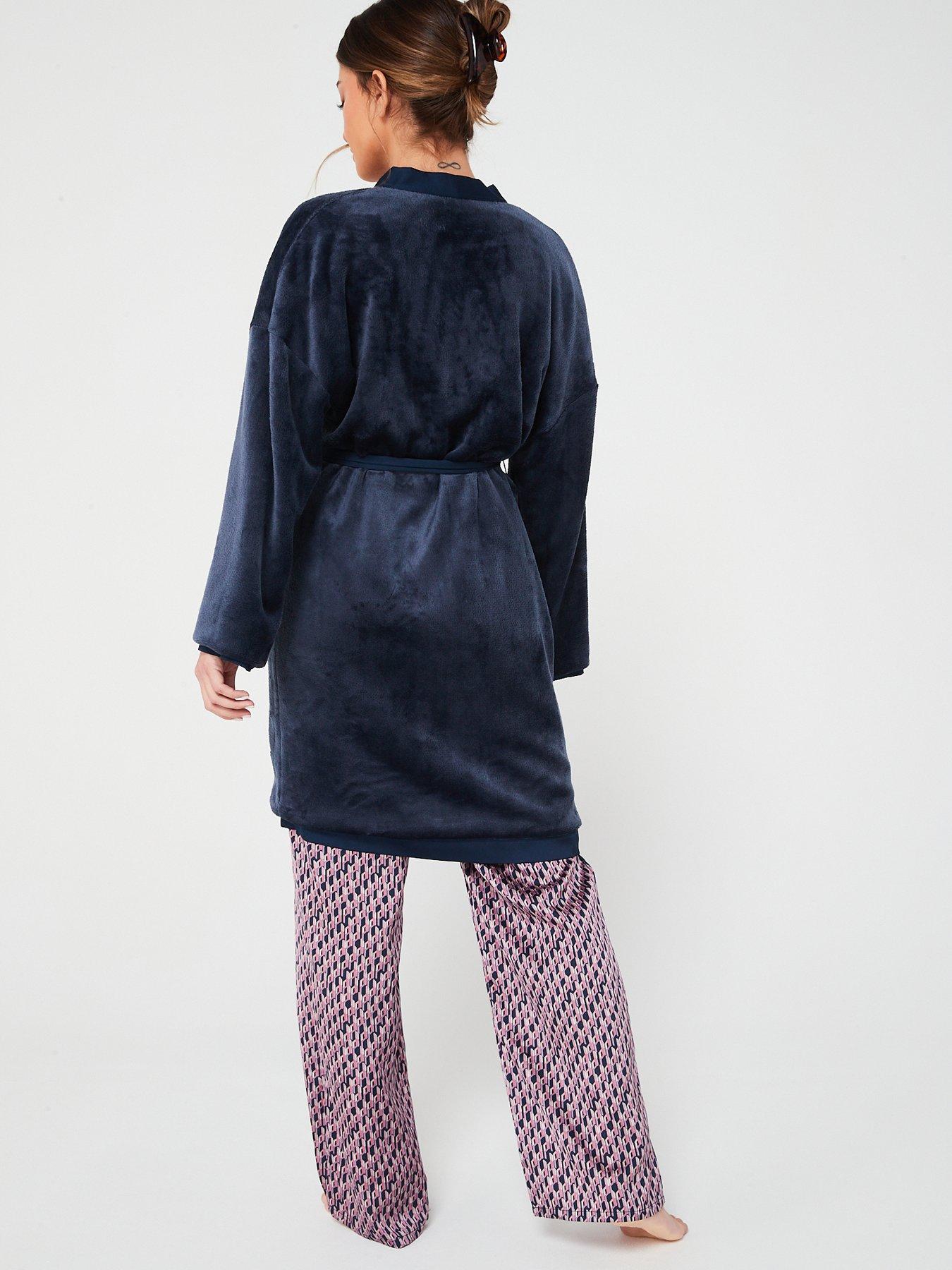 V by Very Reversable Dressing Gown Navy littlewoods