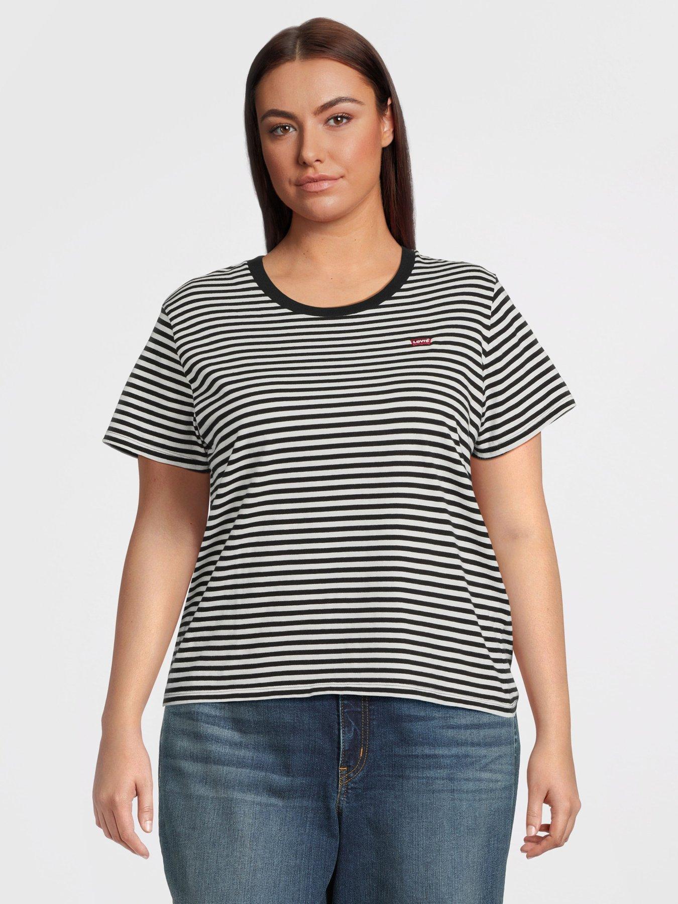 Image 1 of 5 of Levi's Plus Perfect T-shirt (plus Size) - Raita Stripe Caviar - Black/White