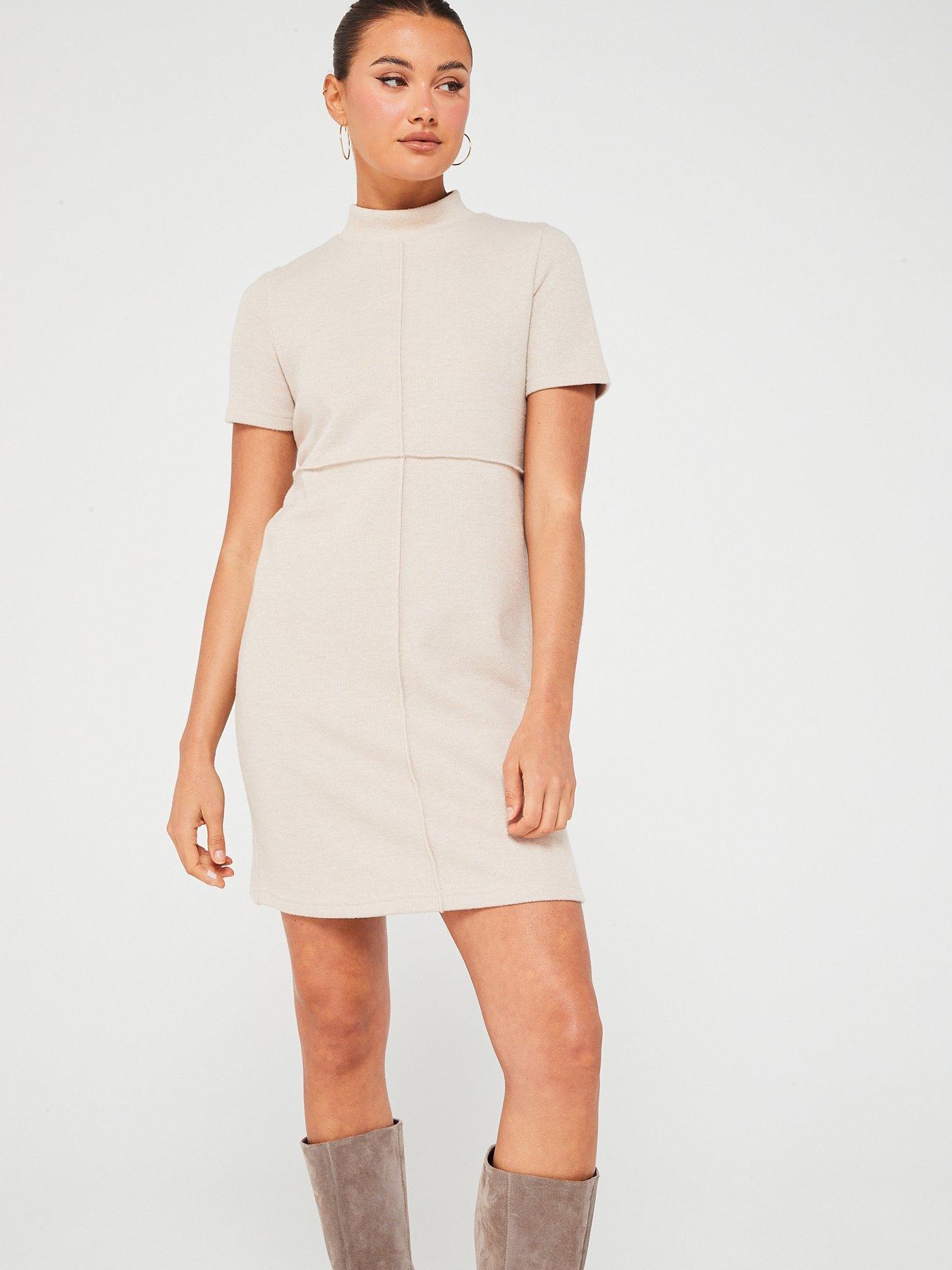 Snit Seam Detail Shift Dress Nude