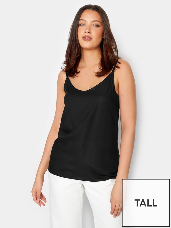 front image of long-tall-sally-woven-cami-top-black