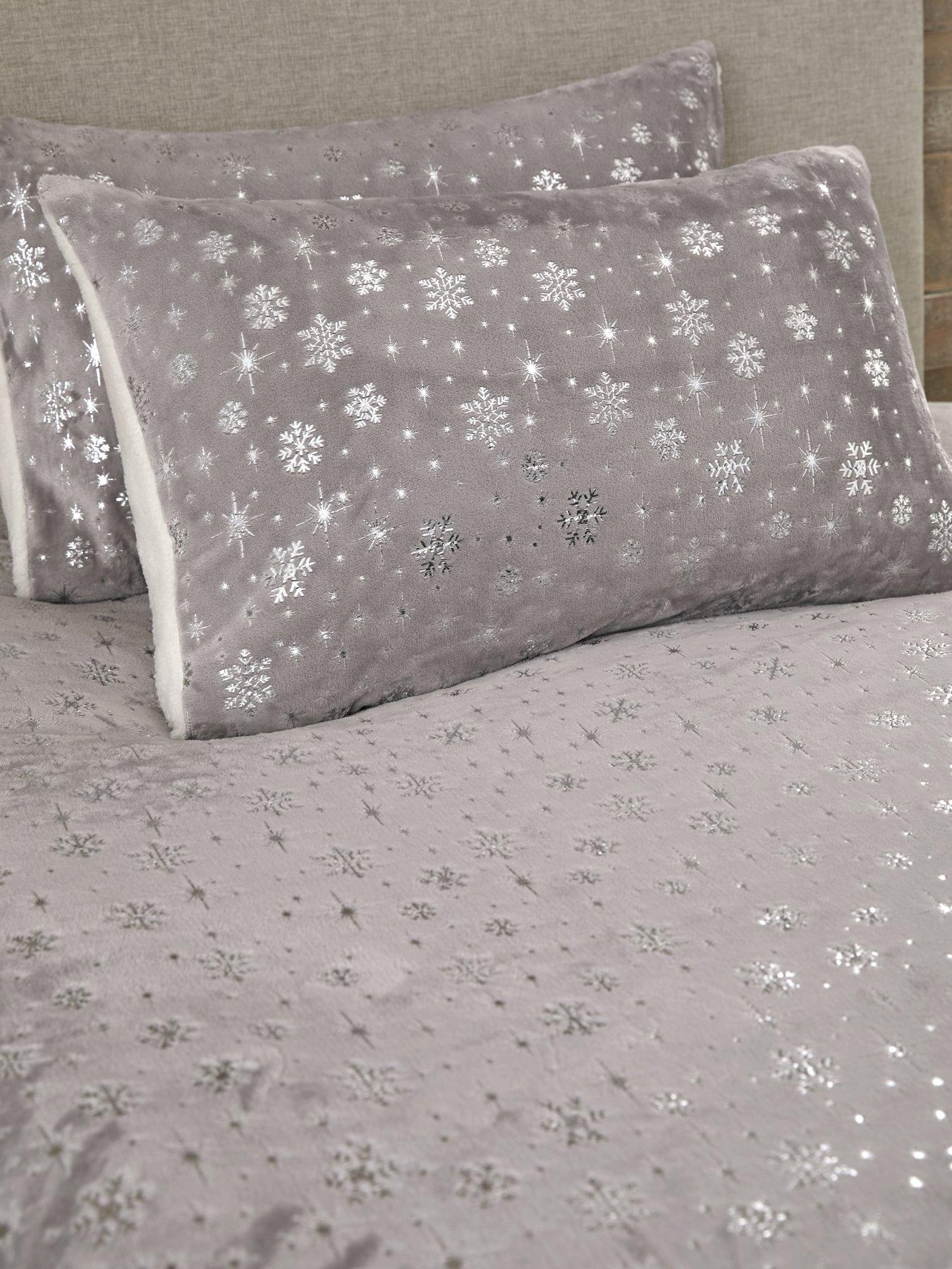  image of very-home-sparkle-snowflake-fleece-duvet-cover-set-silver