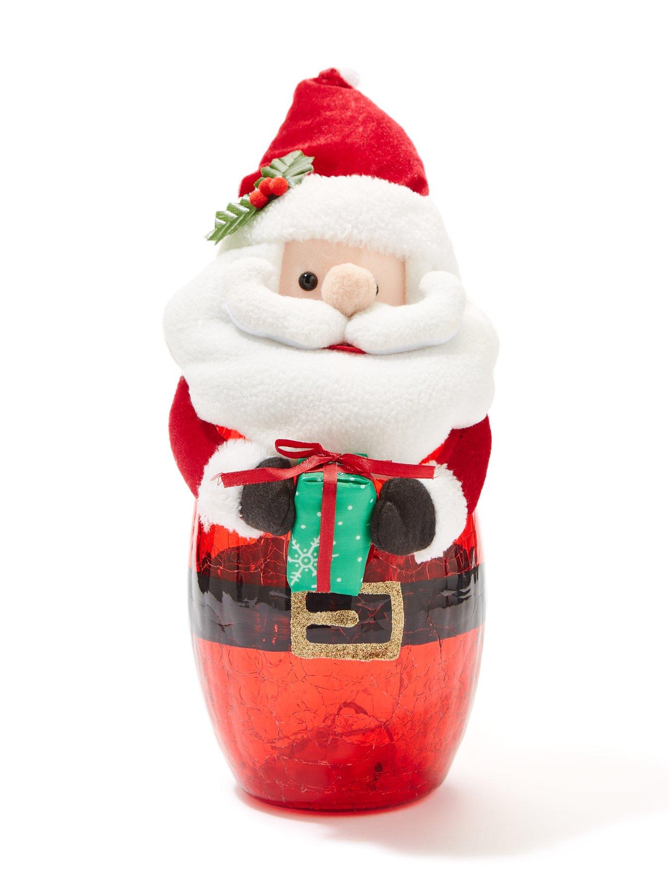  image of festive-battery-operated-lit-glass-santa-christmas-decoration