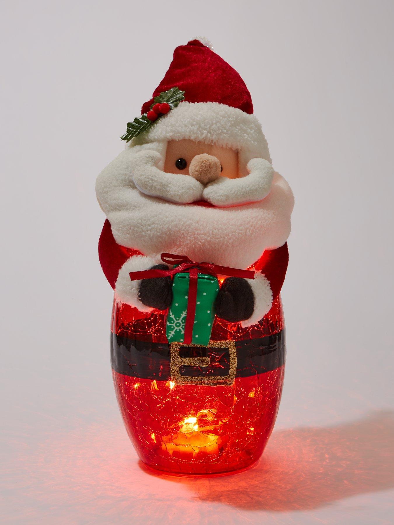 image of festive-battery-operated-lit-glass-santa-christmas-decoration