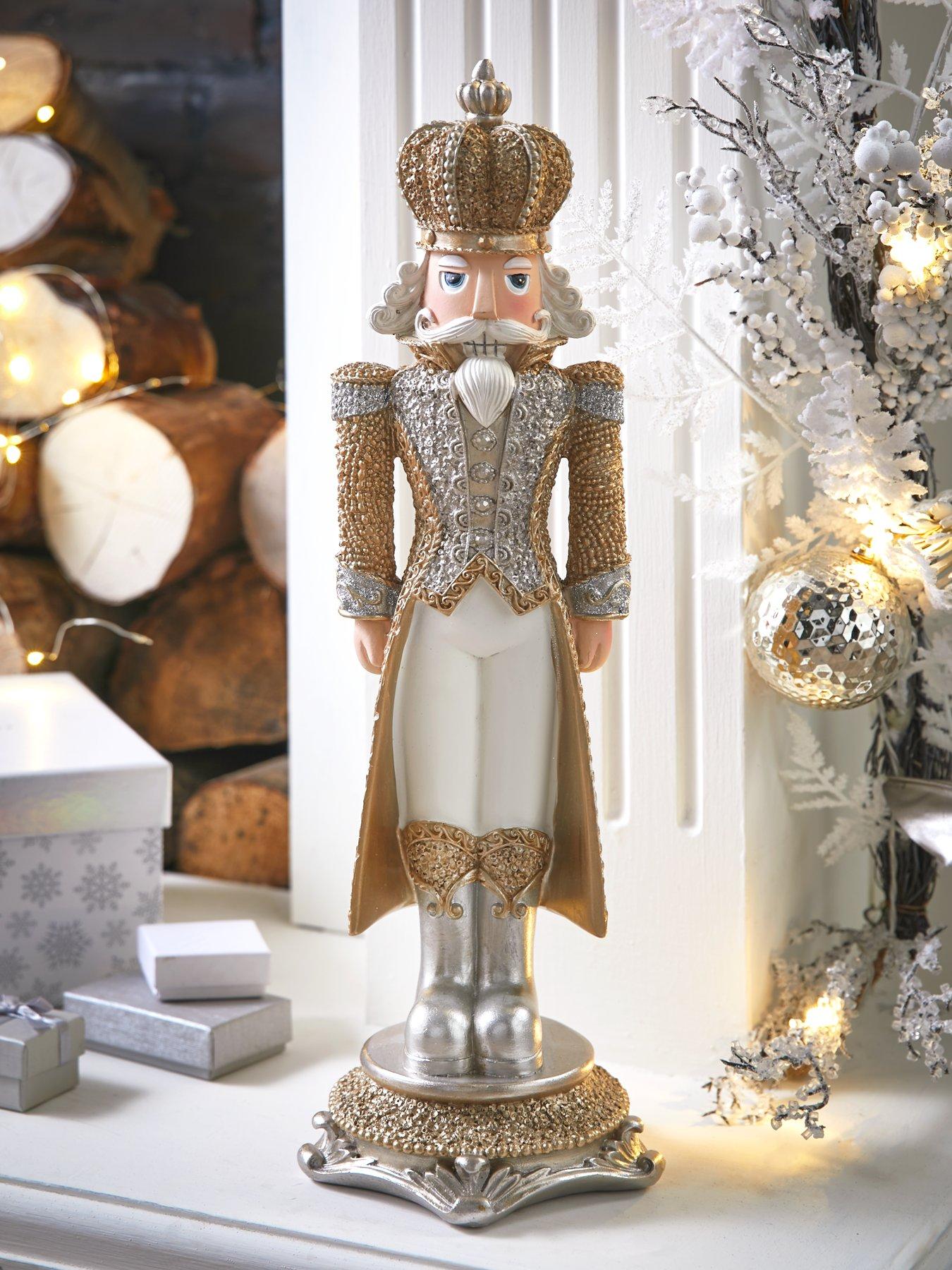 Image 1 of 5 of Festive Beaded Effect Christmas Nutcracker Decoration&nbsp;- Gold/silver