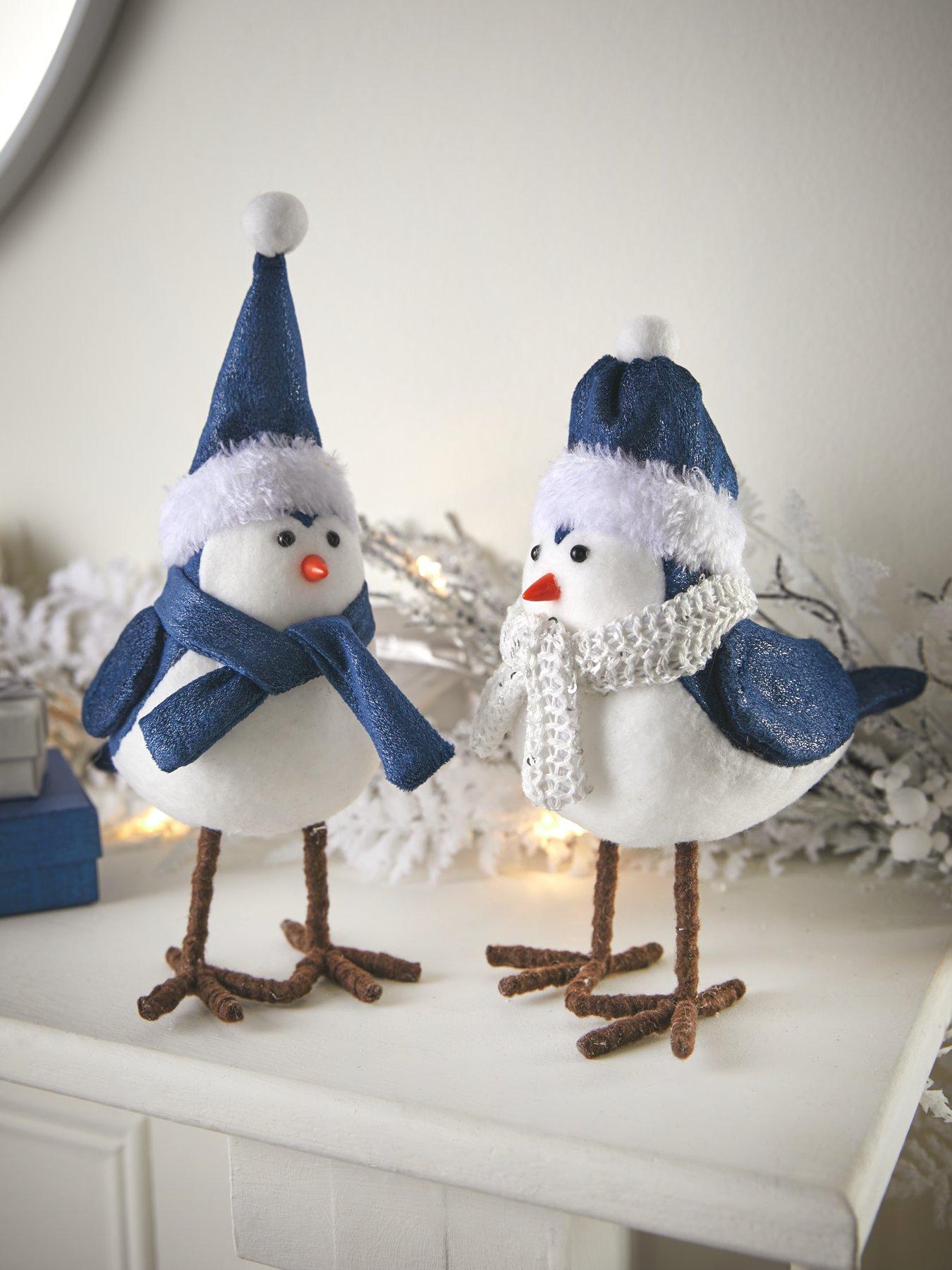 Very Home Set of 2 Christmas Robin Decorations - Blue/white ...