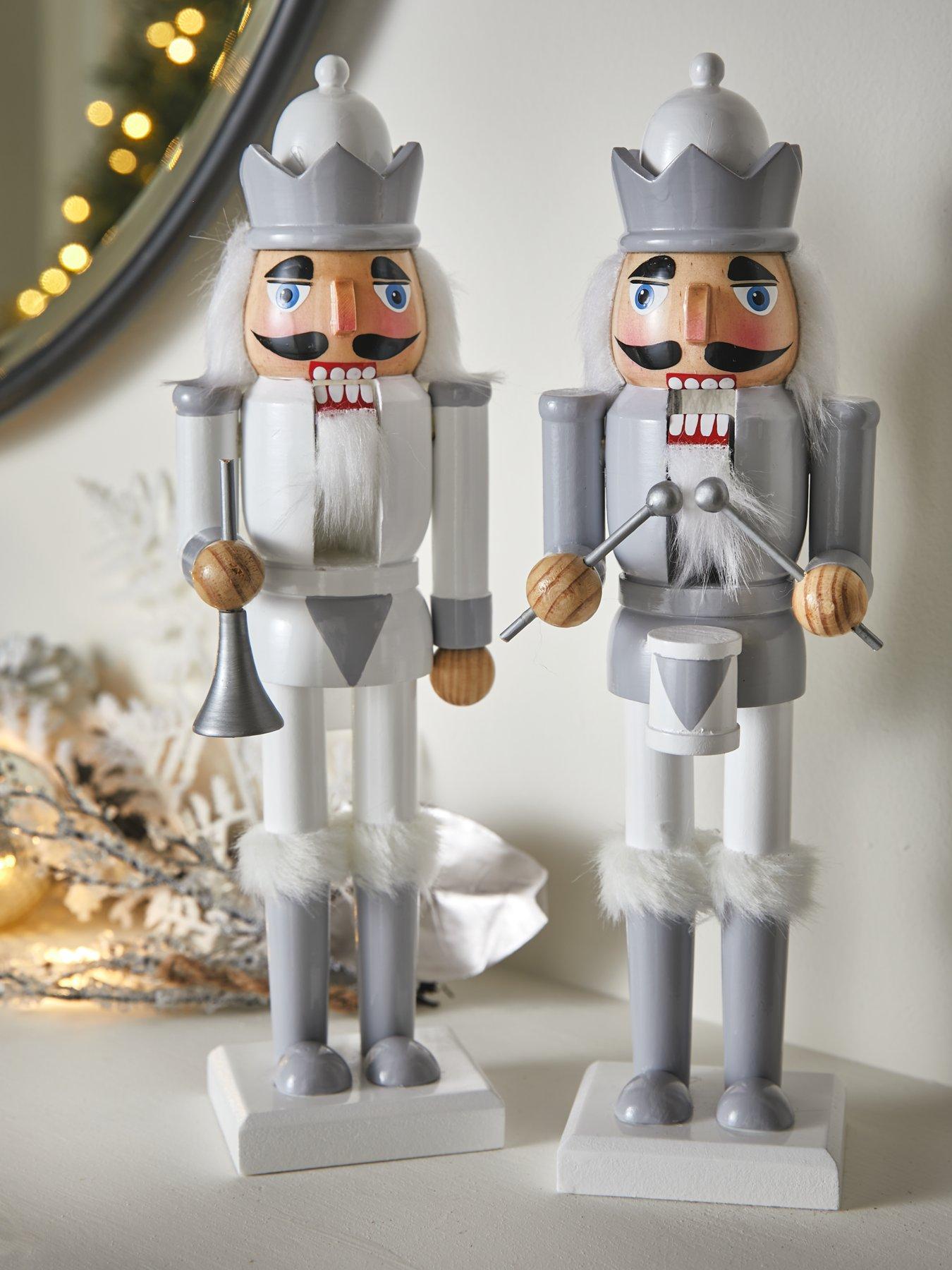 undefined Set of 2 Grey/White Nutcracker Christmas Decorations - 12 Inch