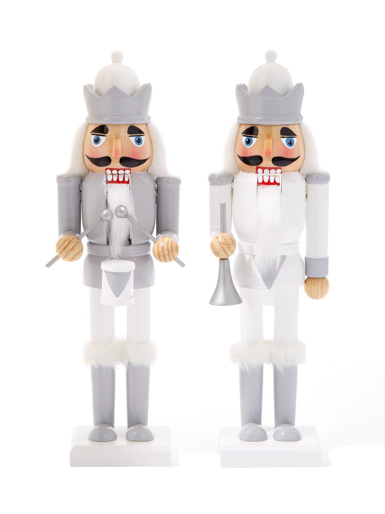 Image 2 of 6 of Very Home Set of 2 Grey/White Nutcracker Christmas Decorations - 12 Inch