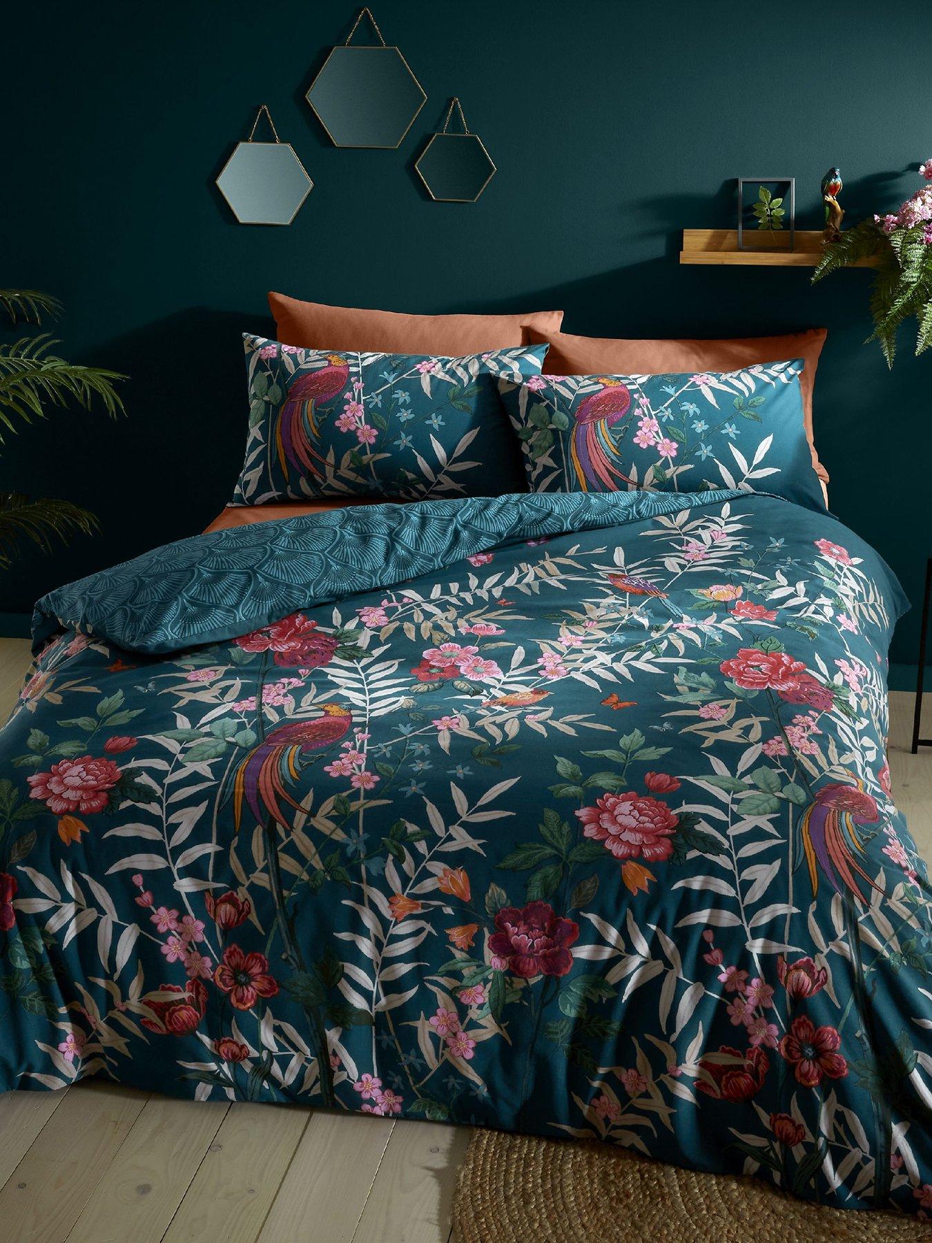 Catherine Lansfield Tropical Floral Birds Duvet Cover Set