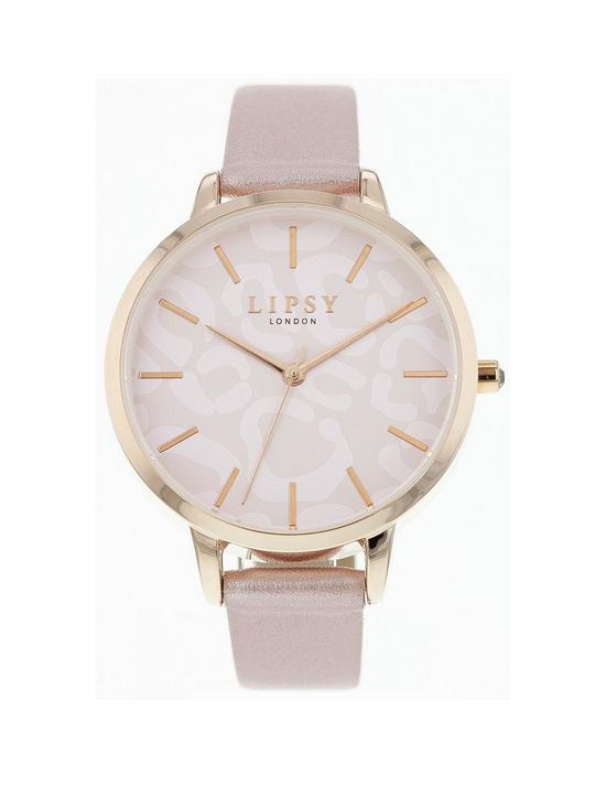 front image of lipsy-pink-strap-buckle-watch-with-pink-dial