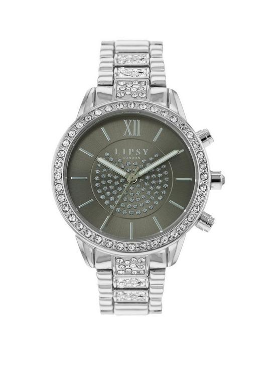 front image of lipsy-silver-bracelet-watch-with-grey-dial